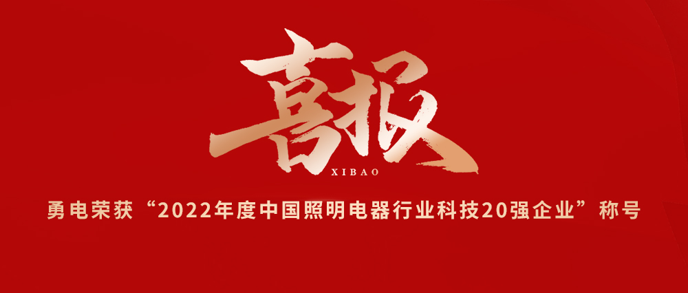 喜報！勇電榮獲“2022年度中國照明電器行業科技20強企業”稱號